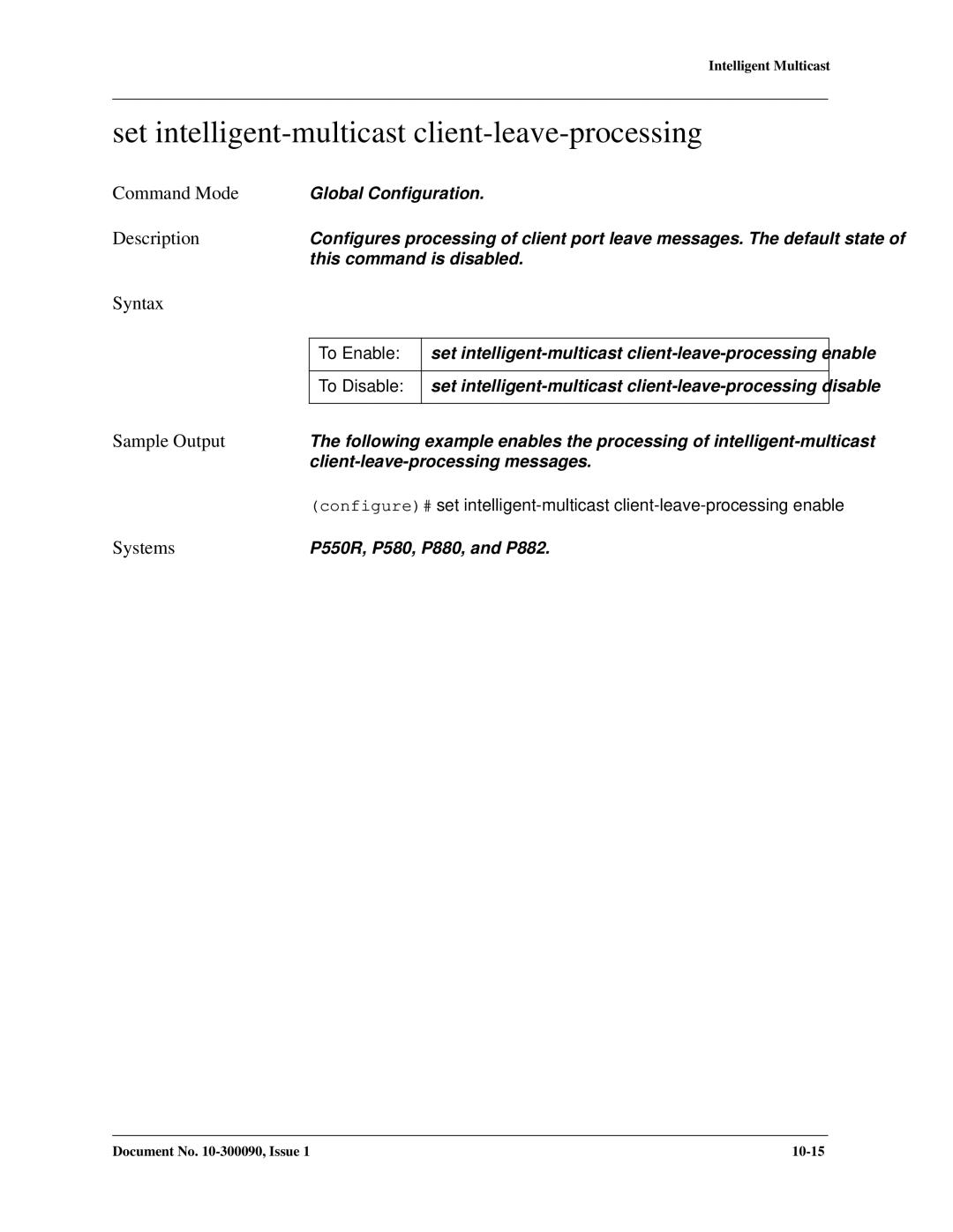 Avaya 106760804 manual Set intelligent-multicast client-leave-processing 