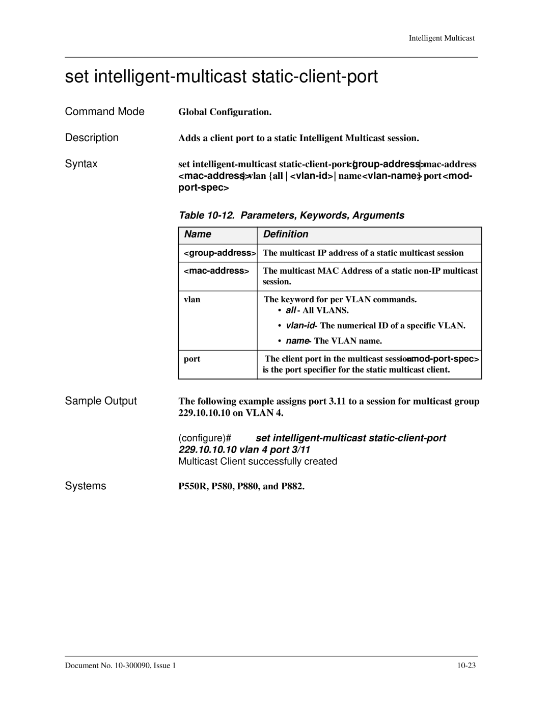 Avaya 106760804 Set intelligent-multicast static-client-port, Configure# set intelligent-multicast static-client-port 