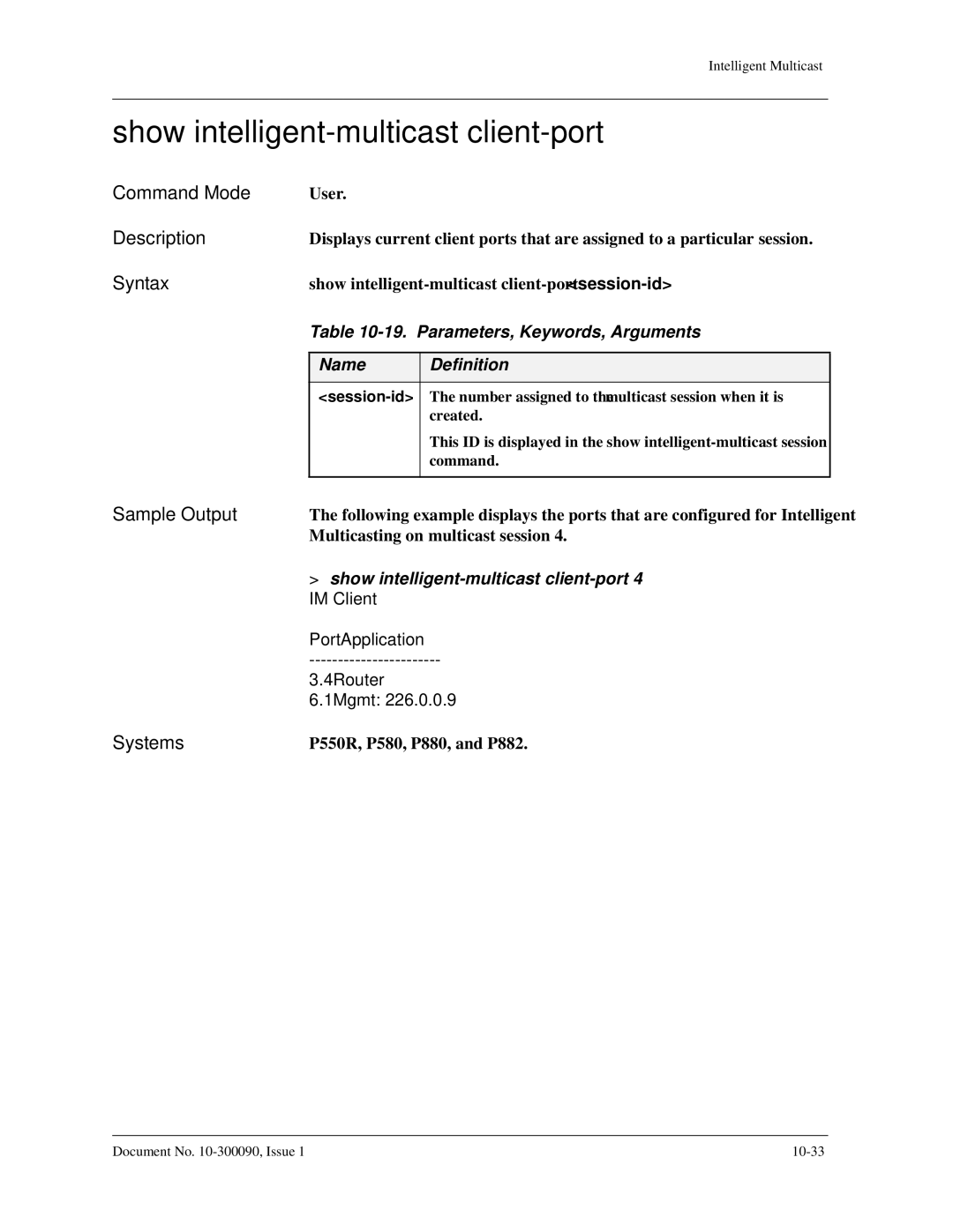 Avaya 106760804 manual Show intelligent-multicast client-port, Parameters, Keywords, Arguments 