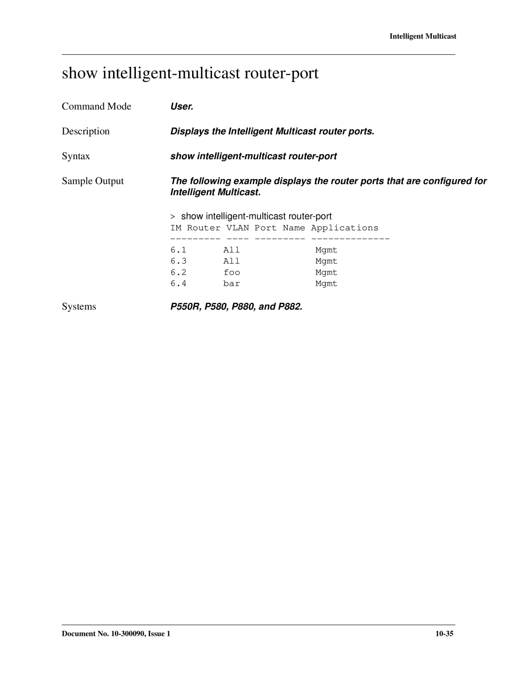 Avaya 106760804 manual Show intelligent-multicast router-port 