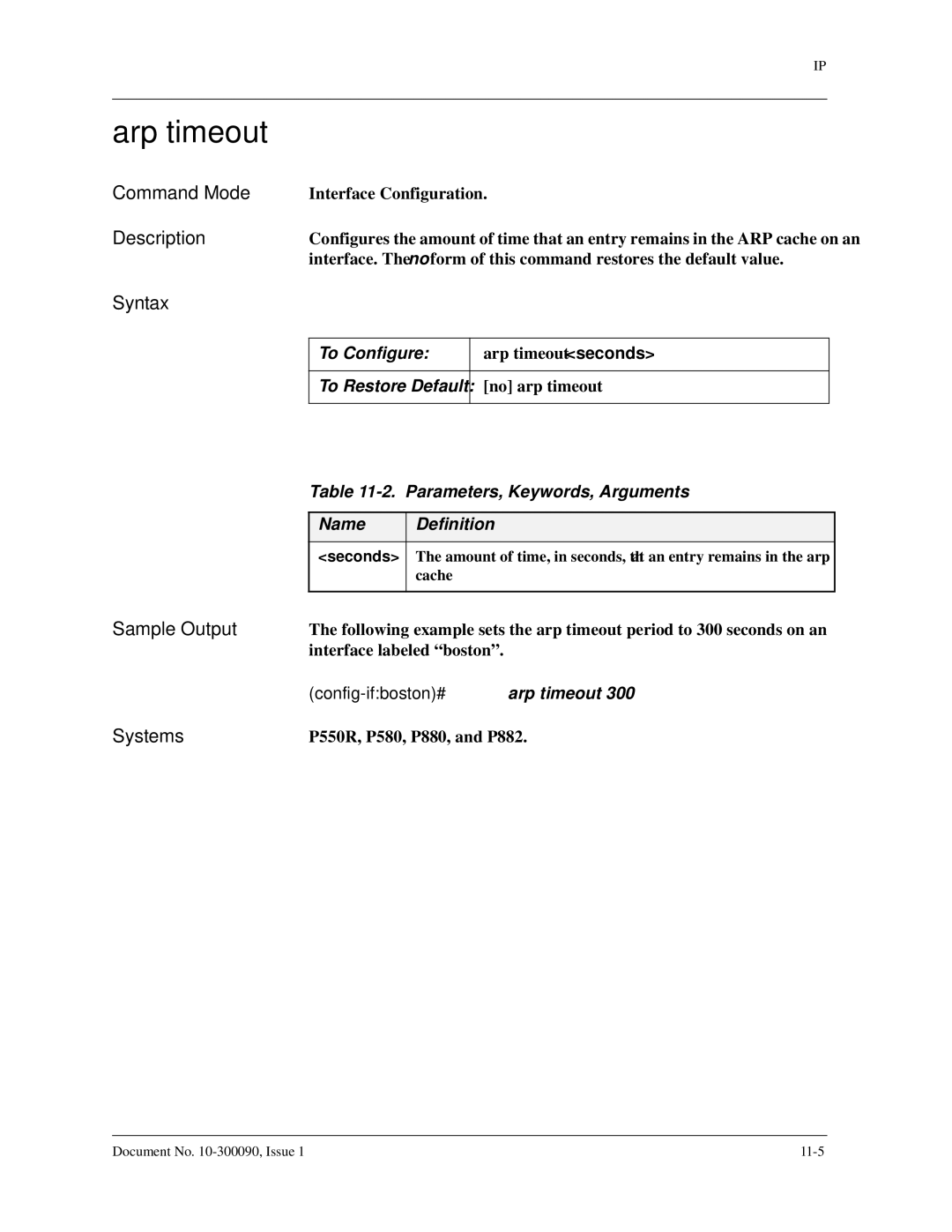 Avaya 106760804 manual Arp timeout, To Configure 