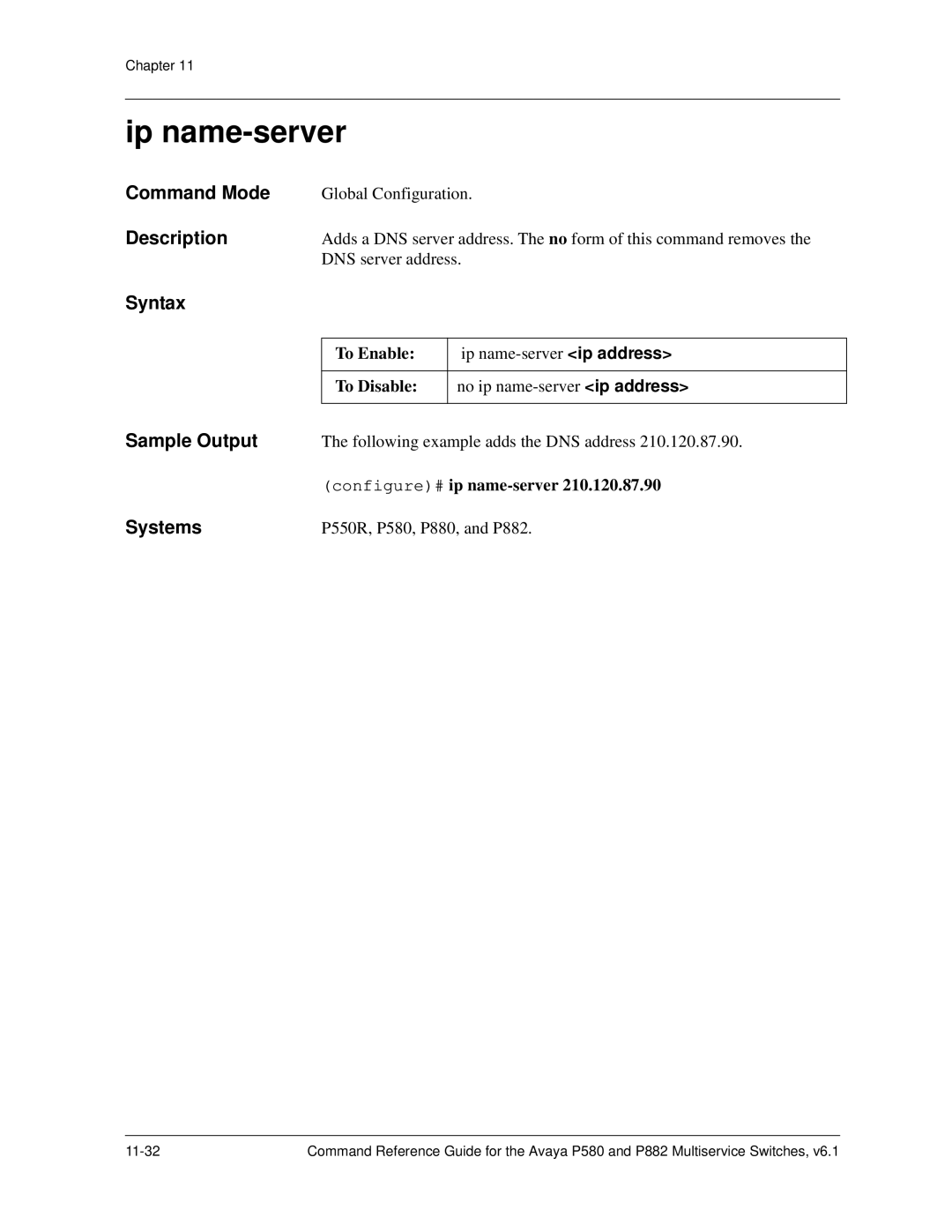 Avaya 106760804 manual Following example adds the DNS address 