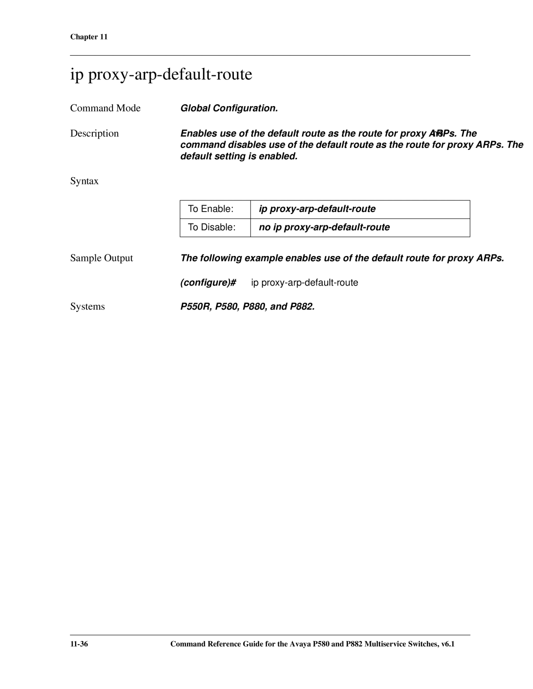 Avaya 106760804 manual Ip proxy-arp-default-route, Configure# ip proxy-arp-default-route 