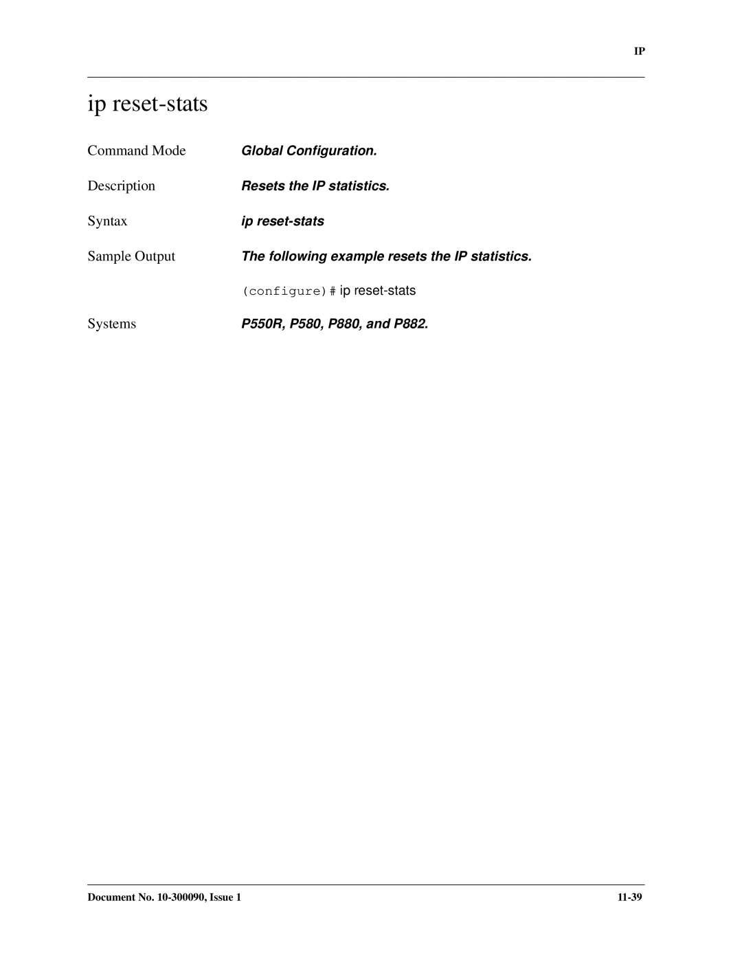 Avaya 106760804 manual Ip reset-stats, Configure# ip reset-stats 