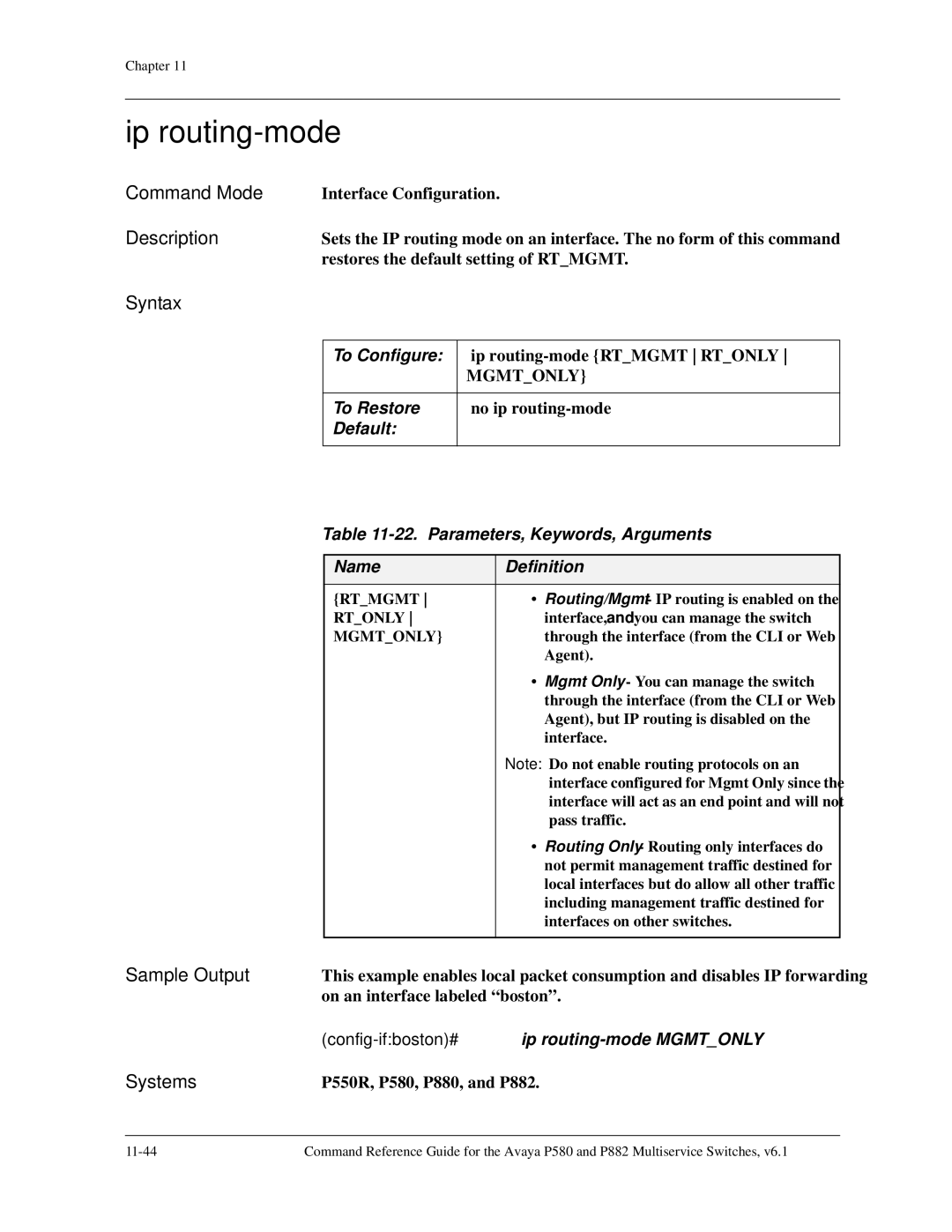 Avaya 106760804 manual Ip routing-mode, Config-ifboston#ip routing-mode Mgmtonly 