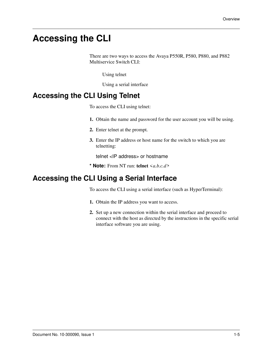 Avaya 106760804 manual Accessing the CLI Using Telnet 