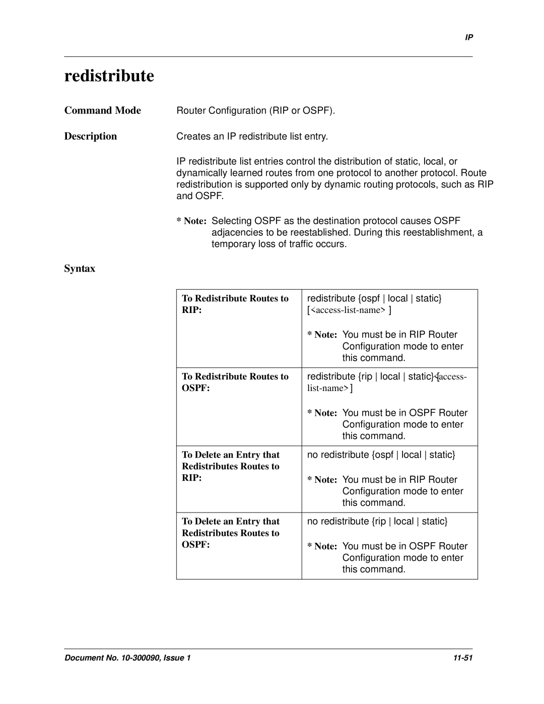 Avaya 106760804 manual To Redistribute Routes to, To Delete an Entry that, Redistributes Routes to 