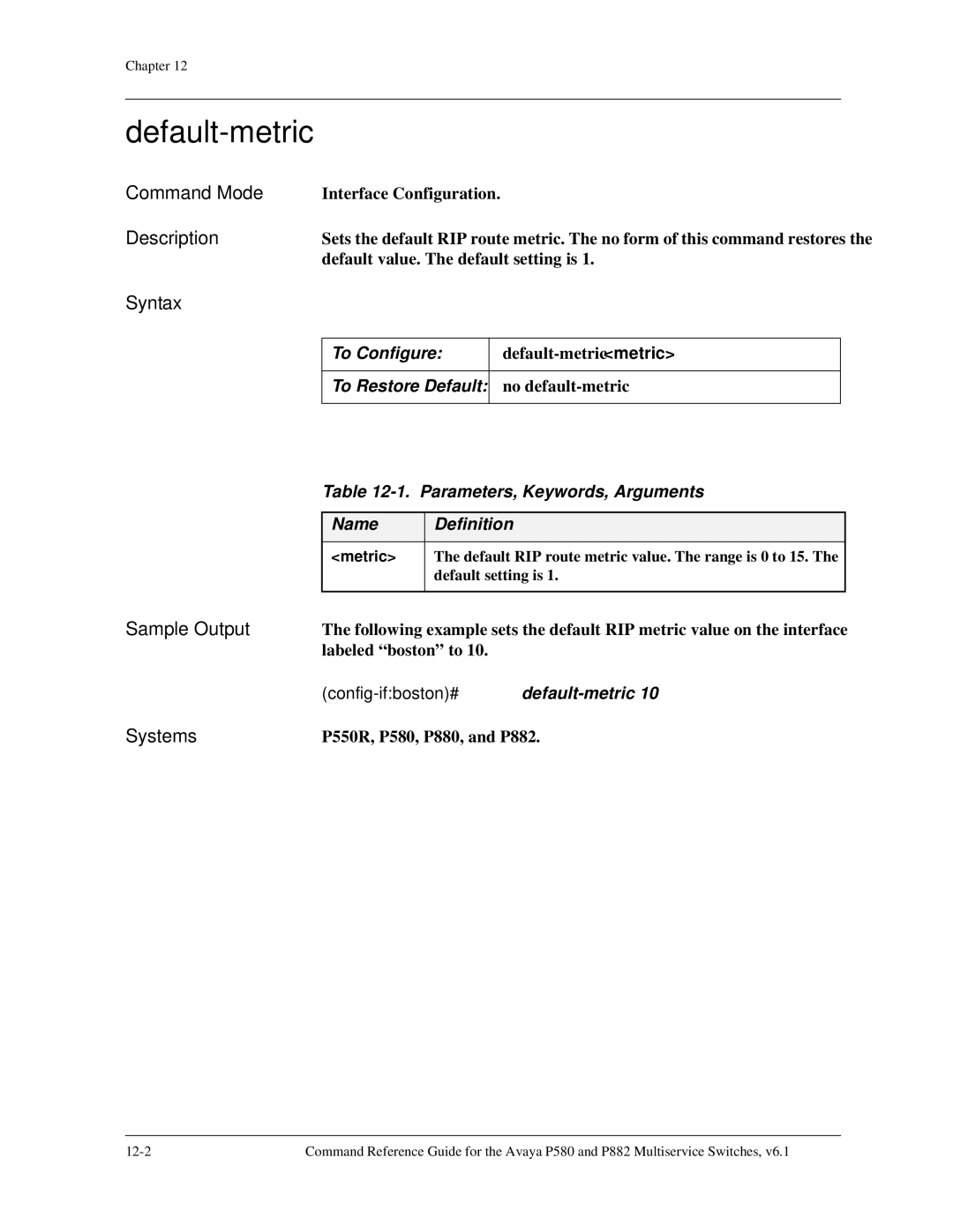 Avaya 106760804 manual Default-metric, Labeled boston to 