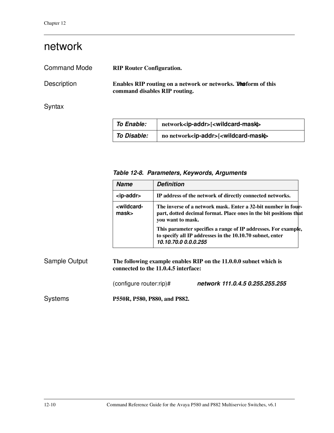 Avaya 106760804 manual Network, To Enable 