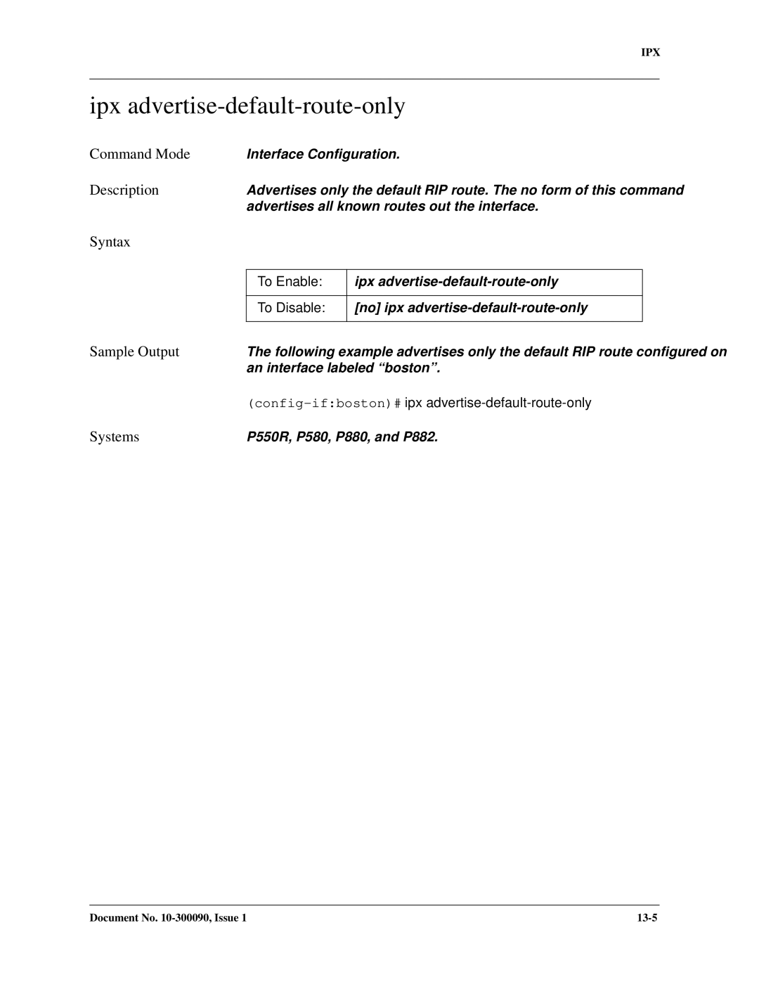 Avaya 106760804 manual Ipx advertise-default-route-only, Config-ifboston# ipx advertise-default-route-only 