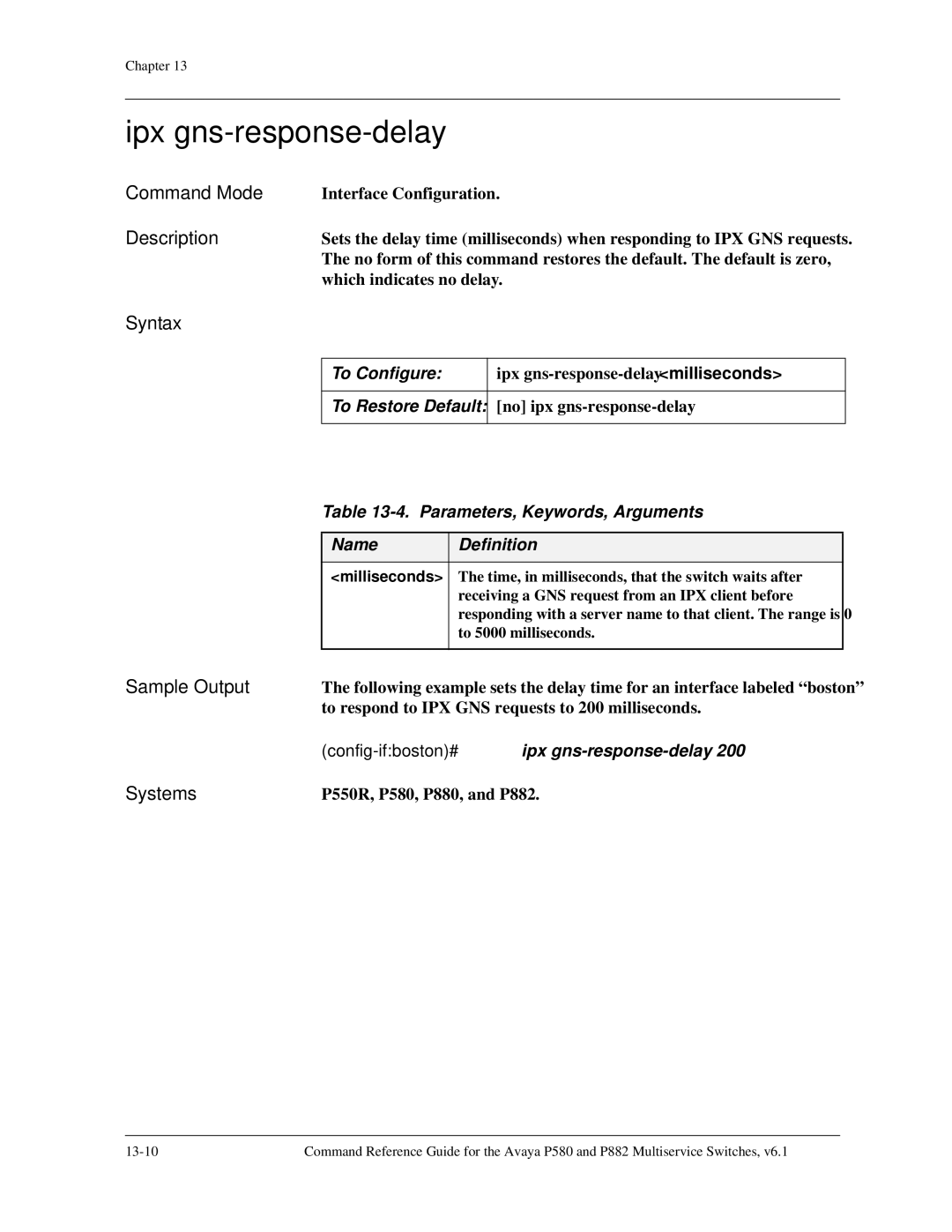 Avaya 106760804 manual Ipx gns-response-delay, To Configure 