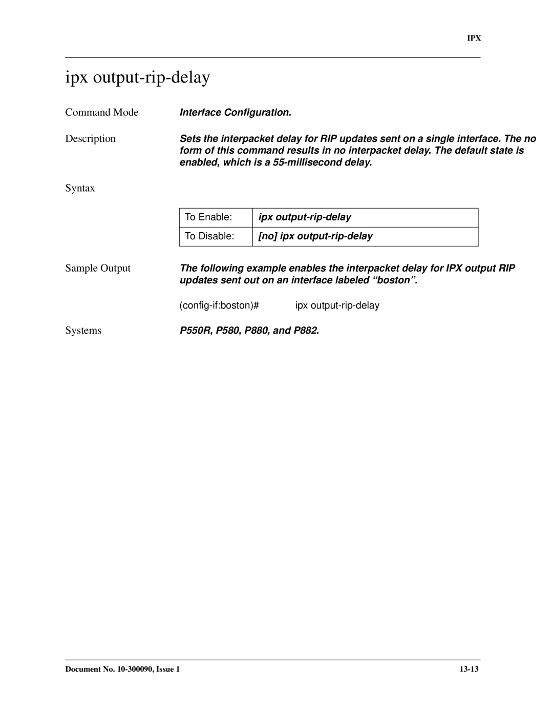 Avaya 106760804 manual Ipx output-rip-delay, To Enable 