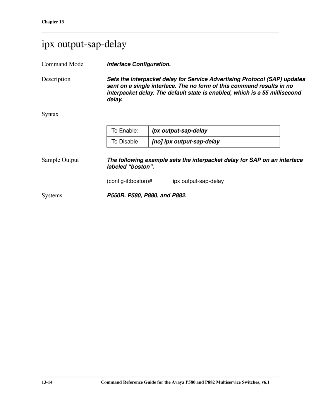 Avaya 106760804 manual Ipx output-sap-delay 