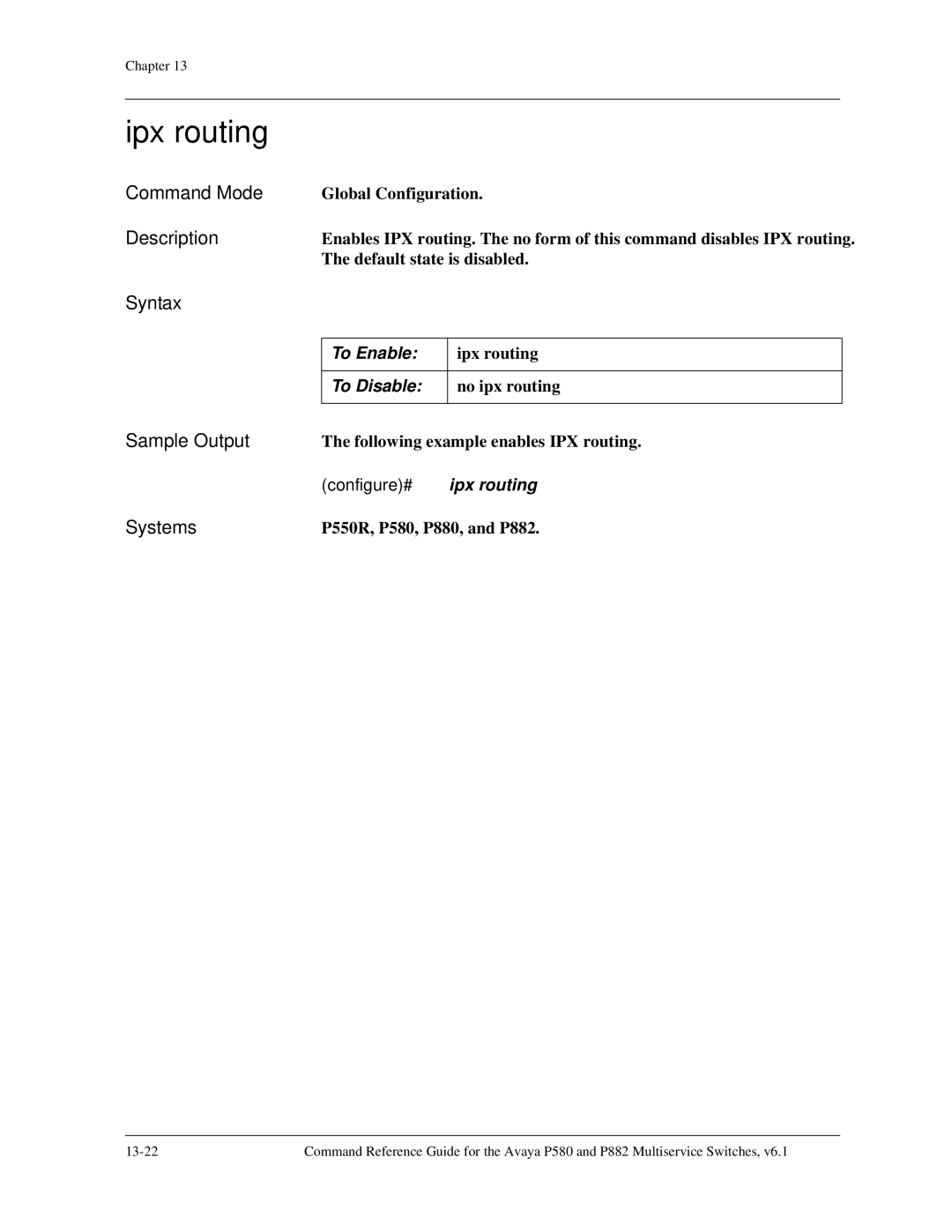 Avaya 106760804 manual Ipx routing, To Enable 