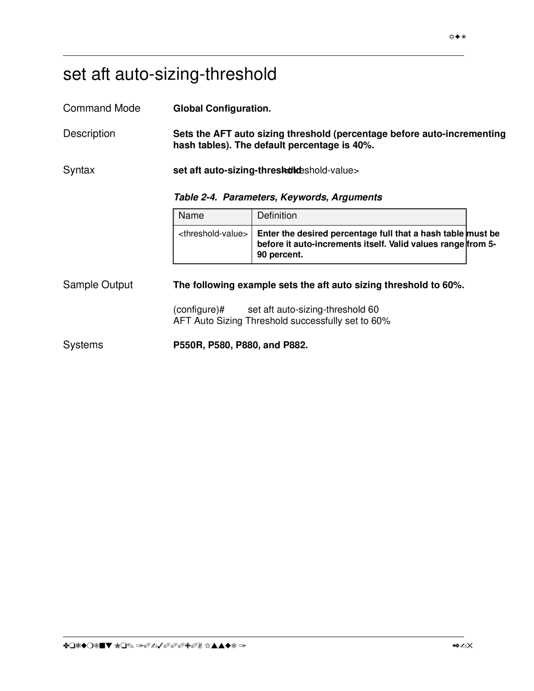 Avaya 106760804 manual Set aft auto-sizing-threshold, Configure# set aft auto-sizing-threshold, Threshold-value 