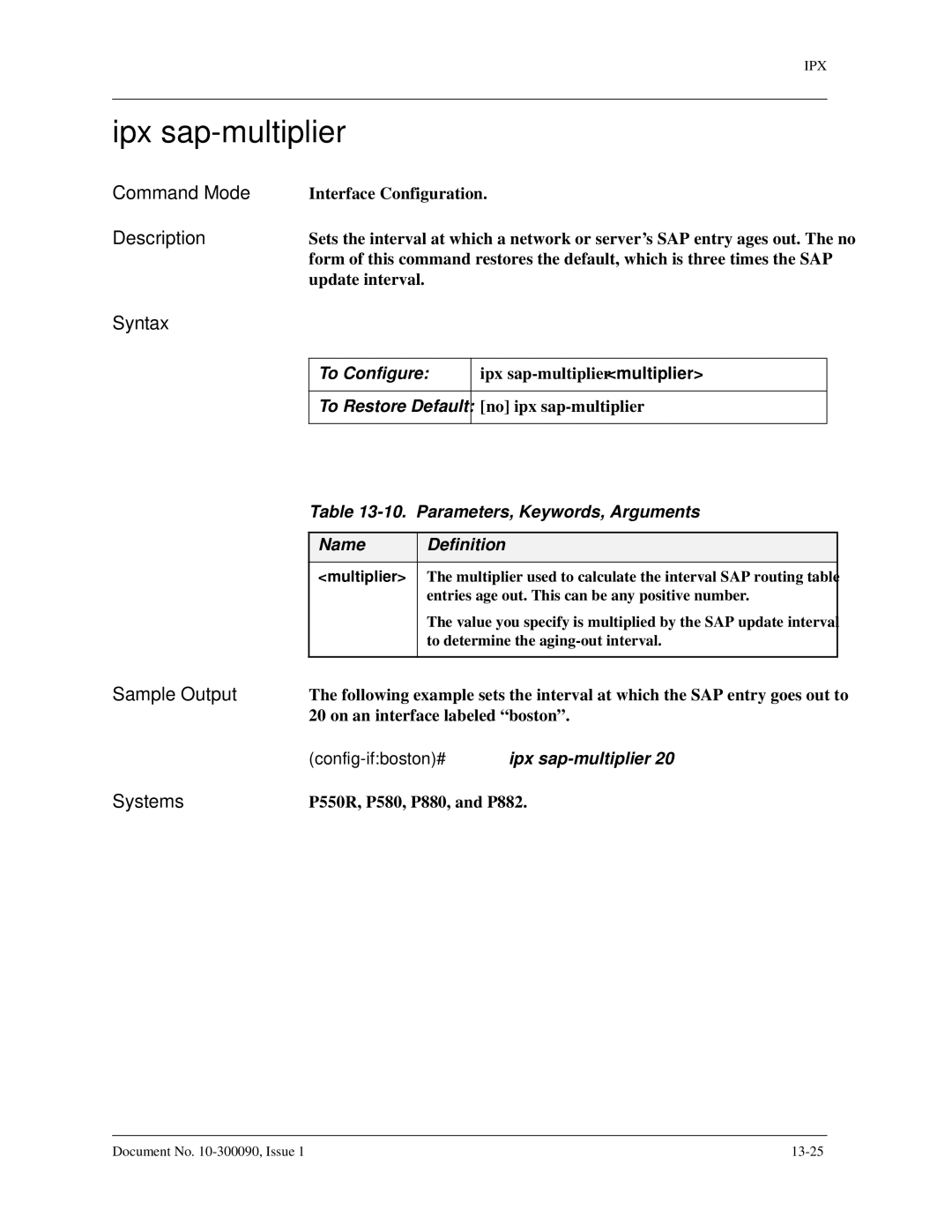 Avaya 106760804 manual Ipx sap-multiplier, To Configure 