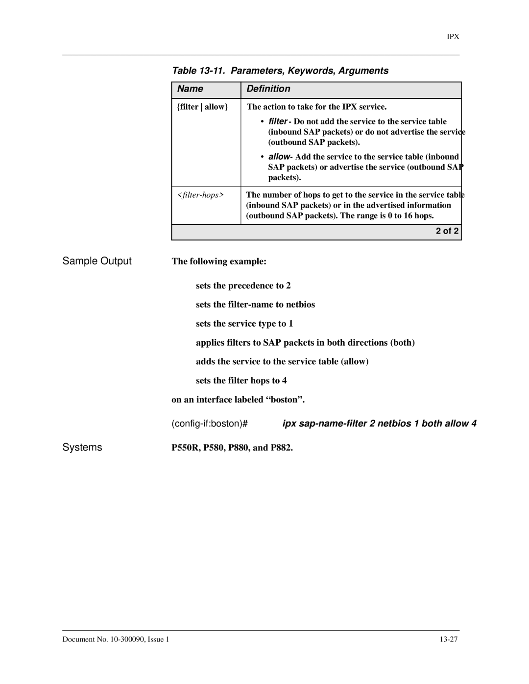 Avaya 106760804 manual Config-ifboston#ipx sap-name-filter 2 netbios 1 both allow 