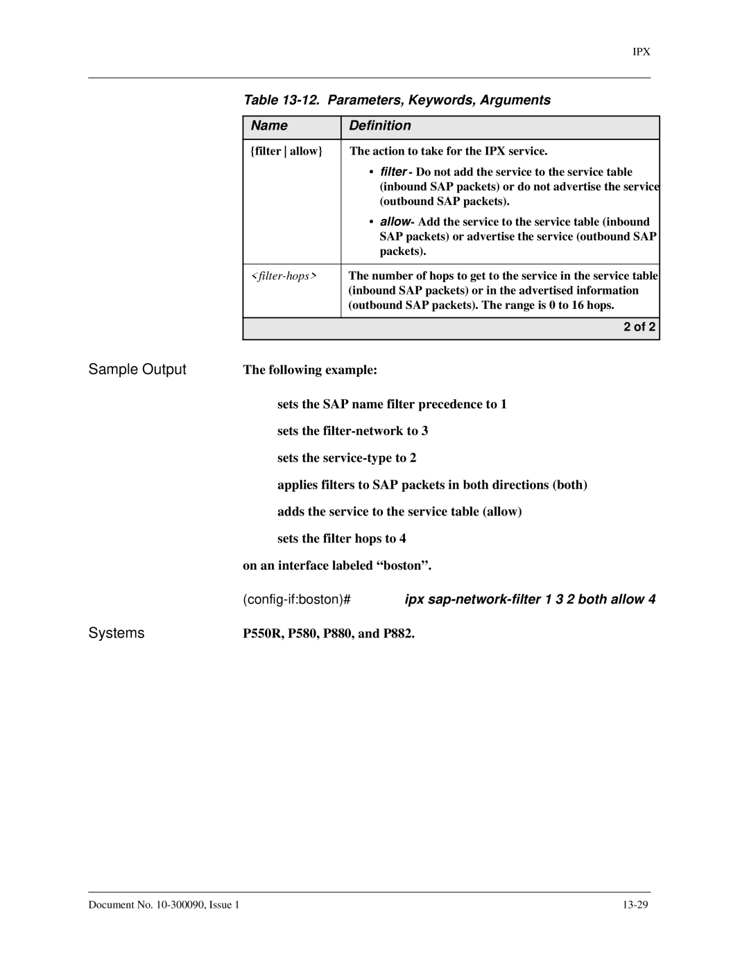 Avaya 106760804 manual Config-ifboston#ipx sap-network-filter 1 3 2 both allow 