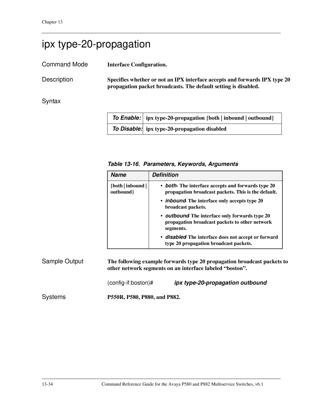 Avaya 106760804 manual Ipx type-20-propagation, To Enable 