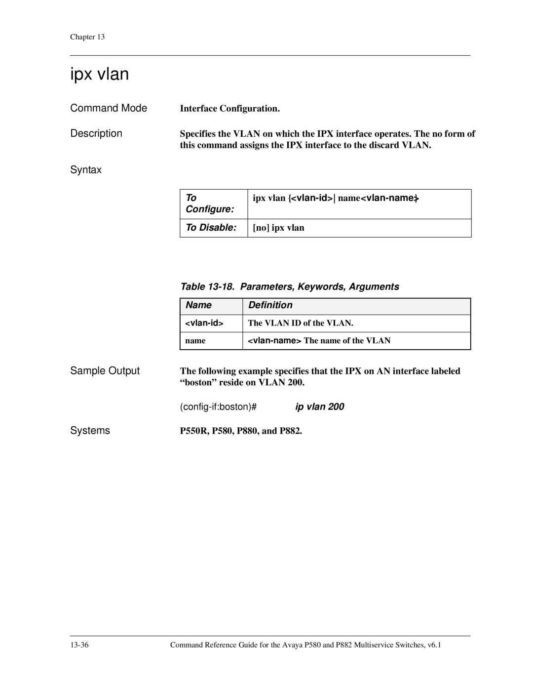 Avaya 106760804 manual Ipx vlan, Configure To Disable 