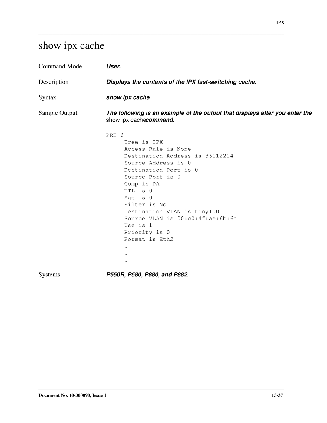 Avaya 106760804 manual Show ipx cache command 