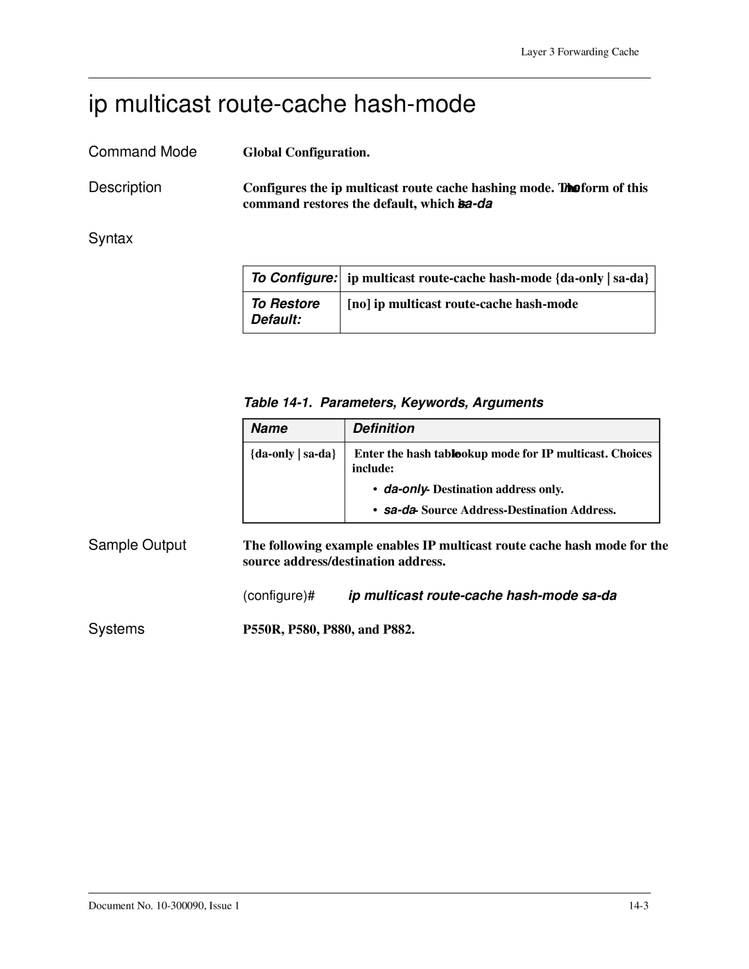 Avaya 106760804 manual Ip multicast route-cache hash-mode, To Configure 