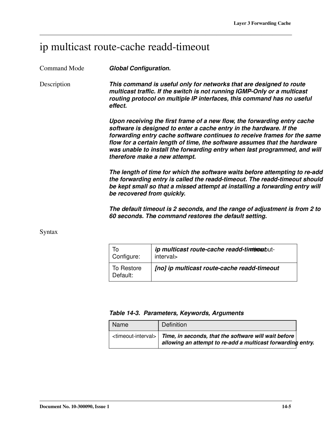 Avaya 106760804 manual Ip multicast route-cache readd-timeout, Timeout-interval 