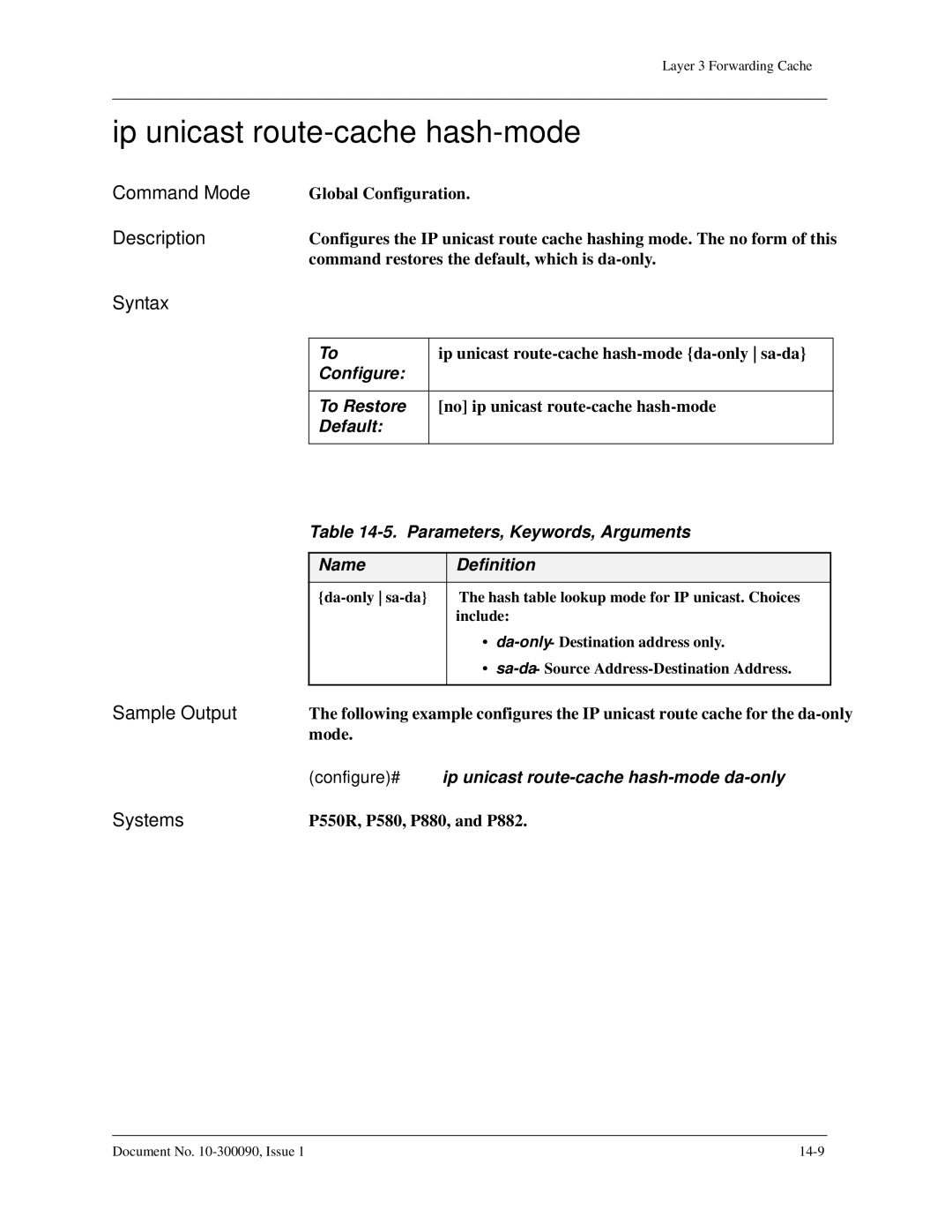 Avaya 106760804 manual Ip unicast route-cache hash-mode, Configure To Restore 