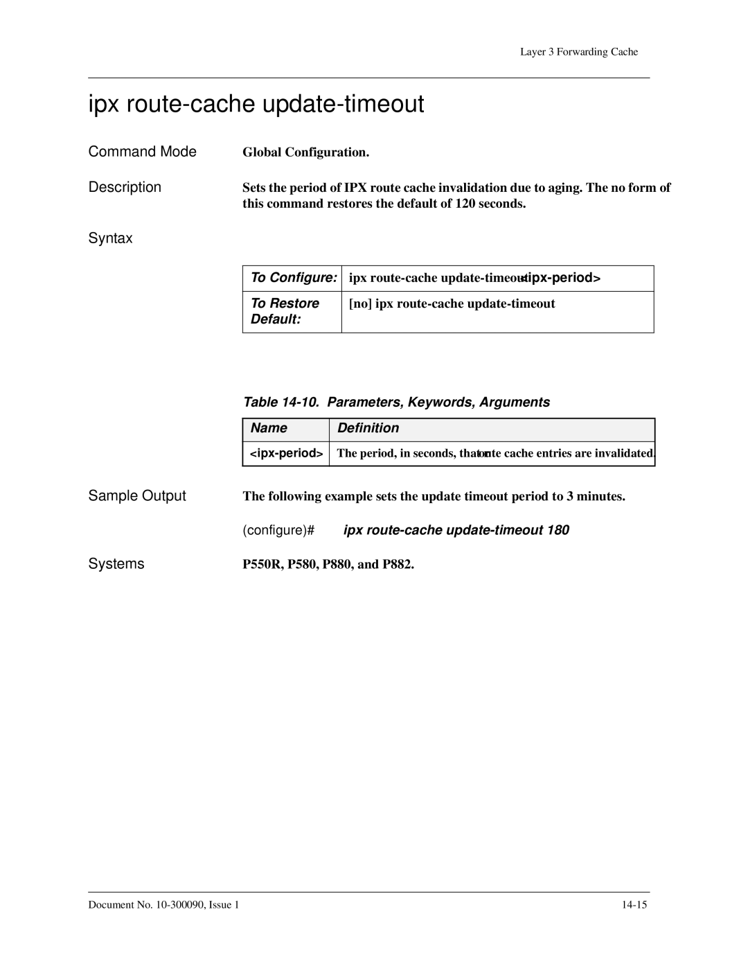 Avaya 106760804 Ipx route-cache update-timeout, Global Configuration, This command restores the default of 120 seconds 