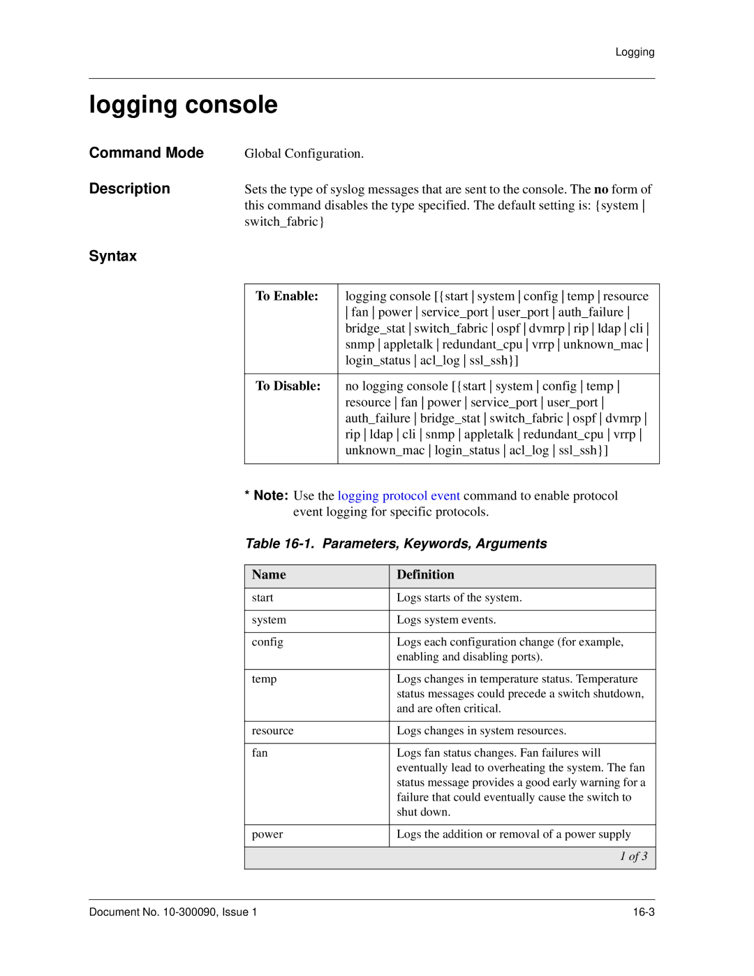 Avaya 106760804 manual Logging console, To Enable 