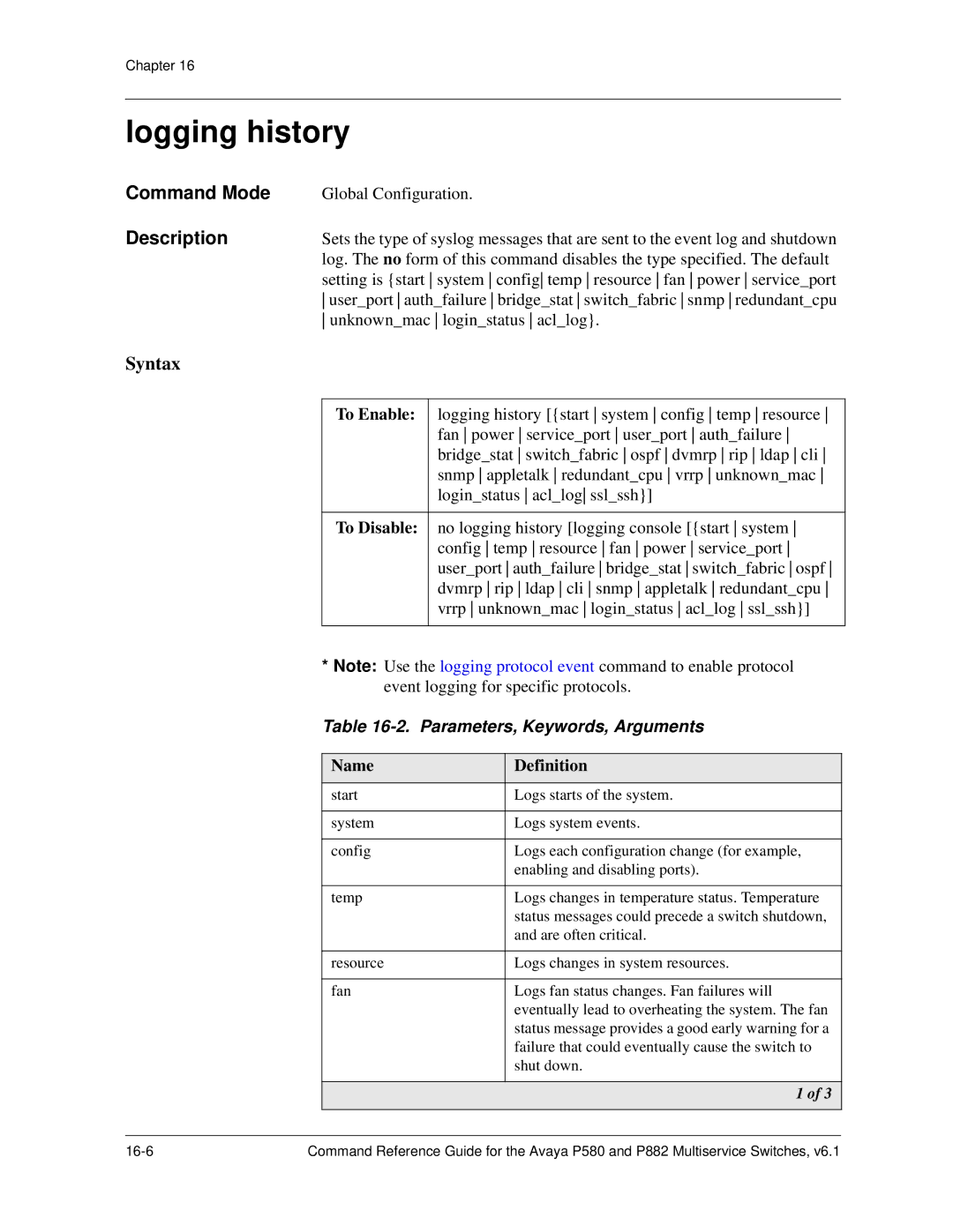 Avaya 106760804 manual Logging history, Syntax 