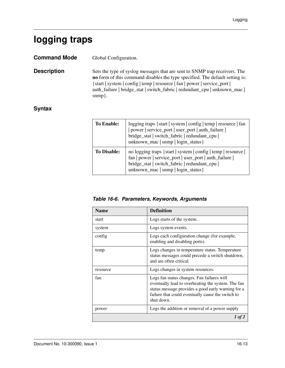 Avaya 106760804 manual Logging traps 