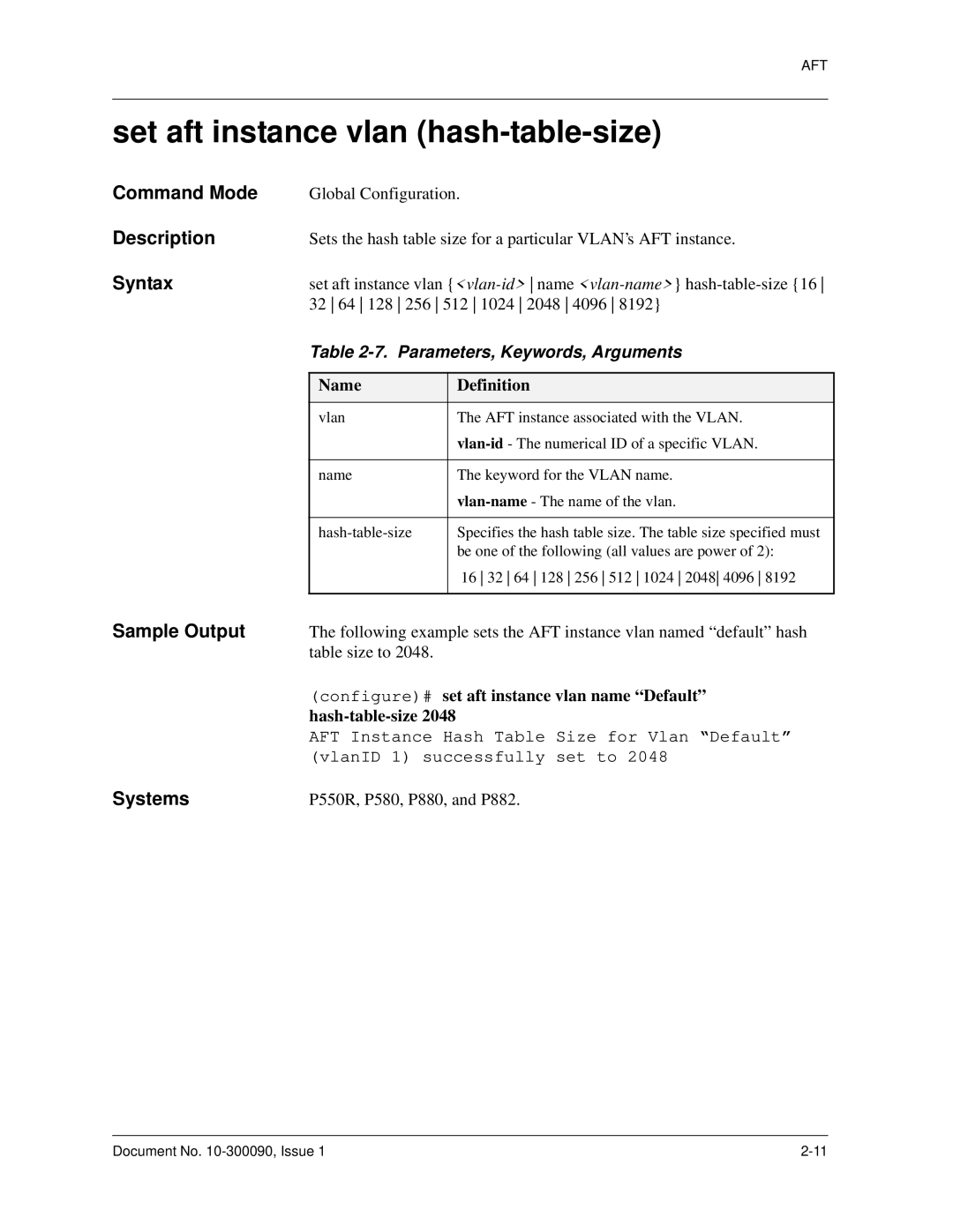 Avaya 106760804 manual Set aft instance vlan hash-table-size 