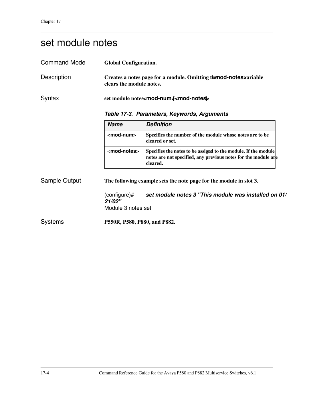 Avaya 106760804 manual Set module notes, Mod-notes 