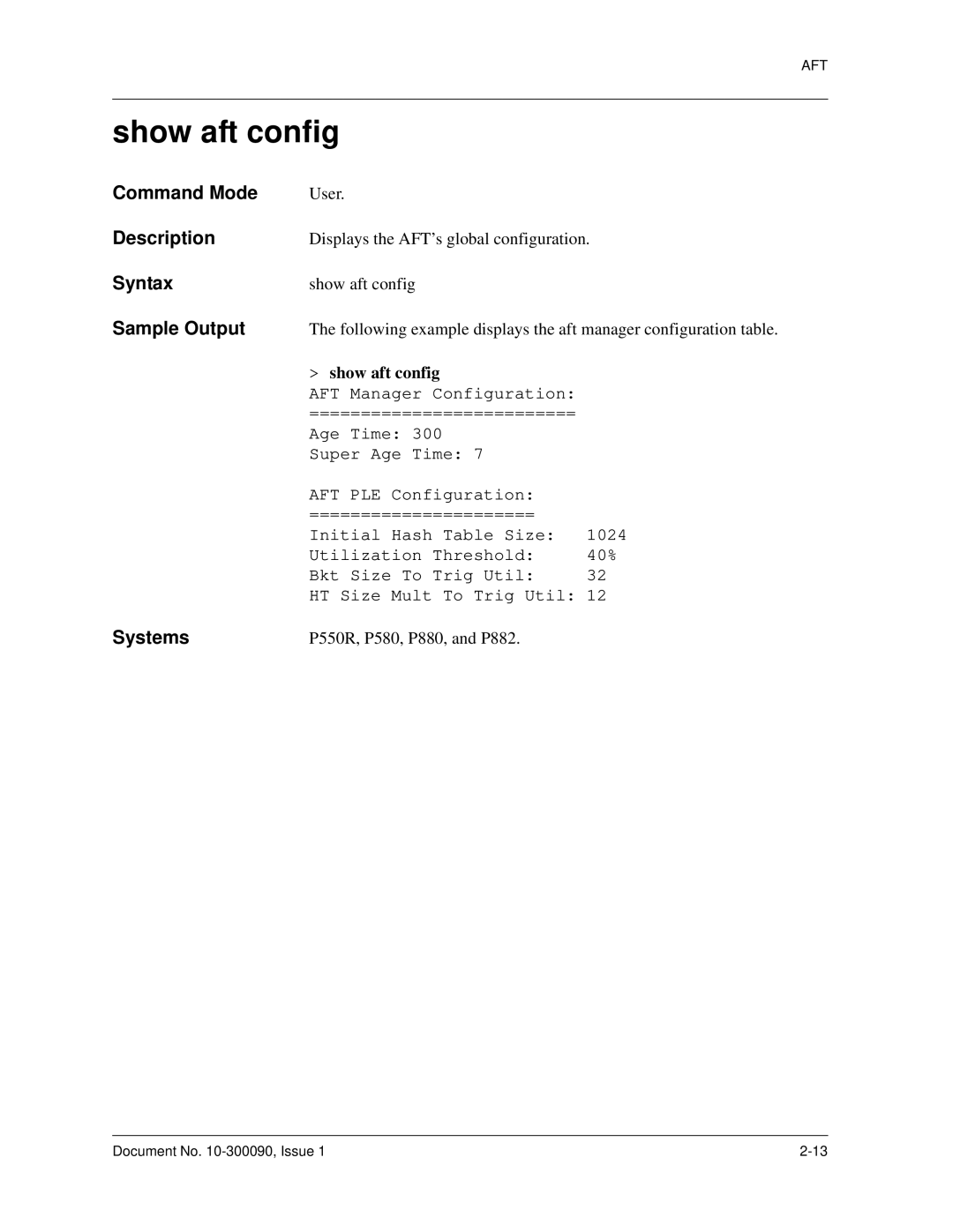 Avaya 106760804 manual Show aft config 