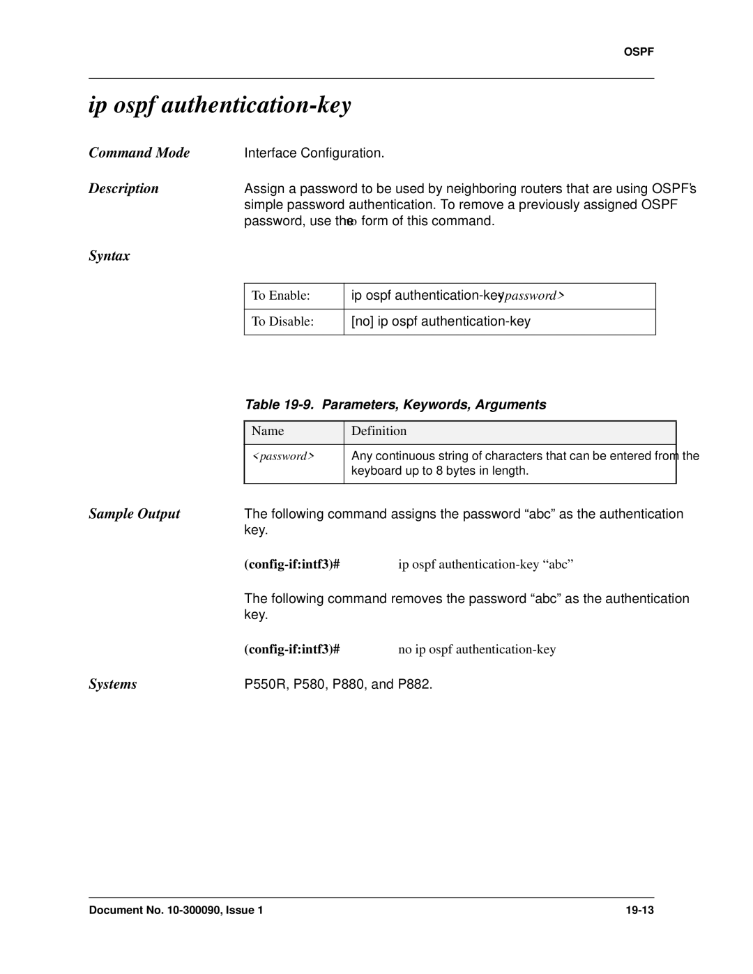 Avaya 106760804 manual Ip ospf authentication-key, Password 