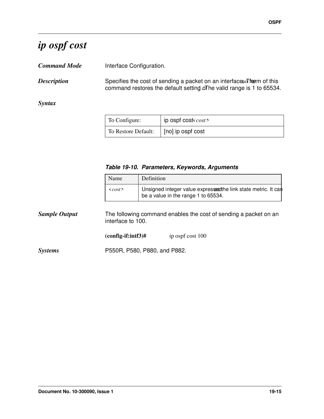 Avaya 106760804 manual Ip ospf cost, To Configure 