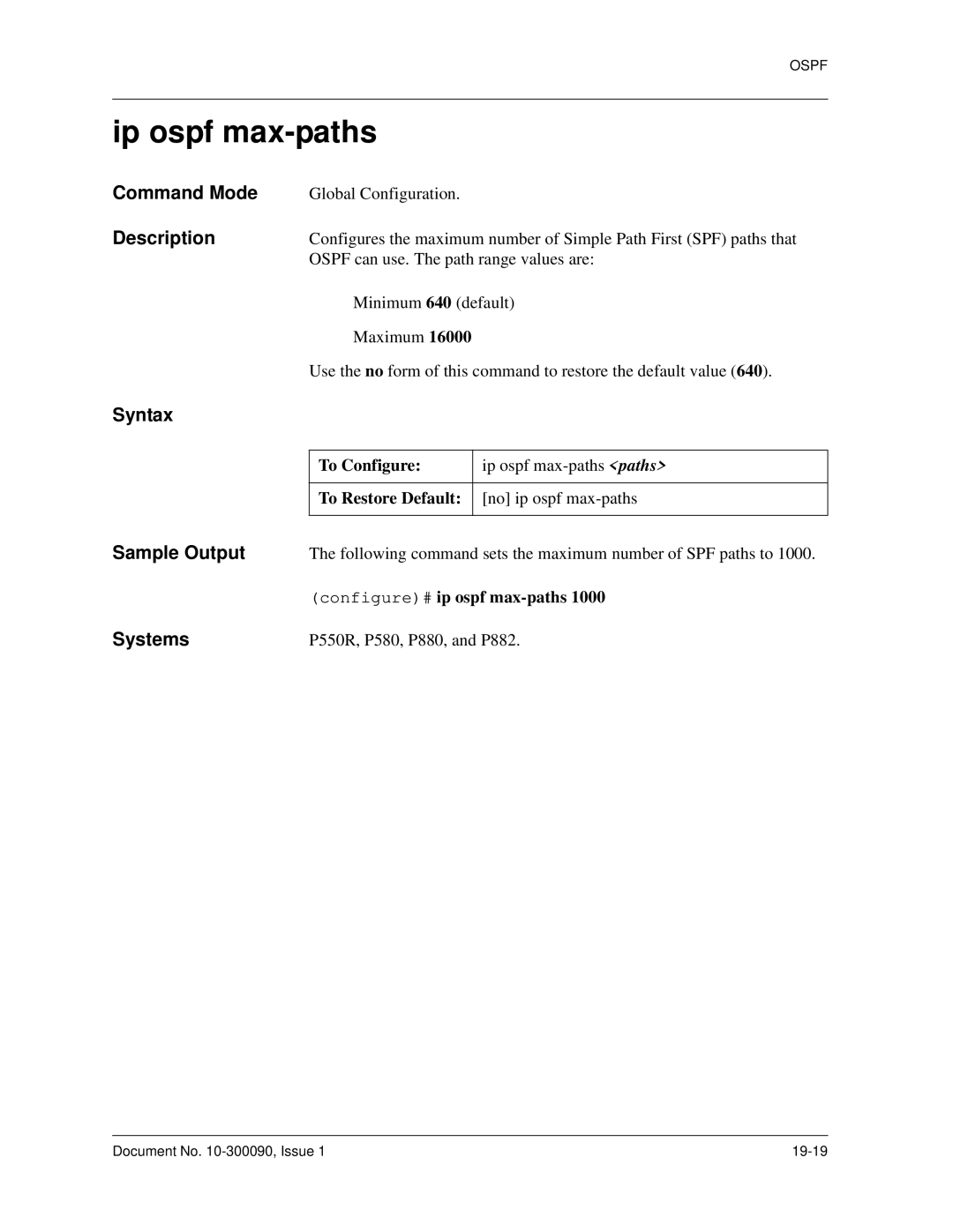 Avaya 106760804 manual Ip ospf max-paths, Configure# ip ospf max-paths 