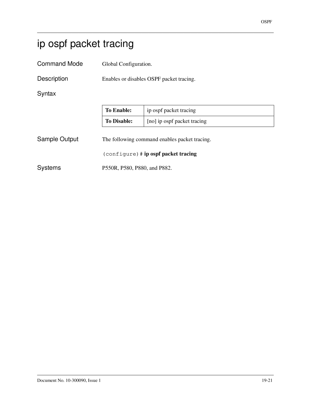 Avaya 106760804 manual Ip ospf packet tracing, Configure# ip ospf packet tracing 