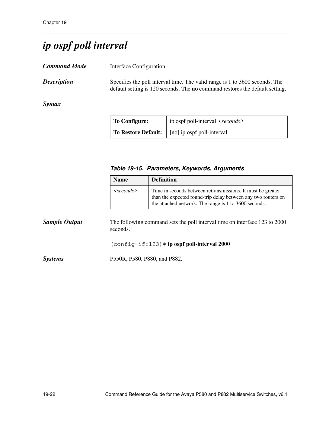 Avaya 106760804 manual Ip ospf poll interval, To Configure 