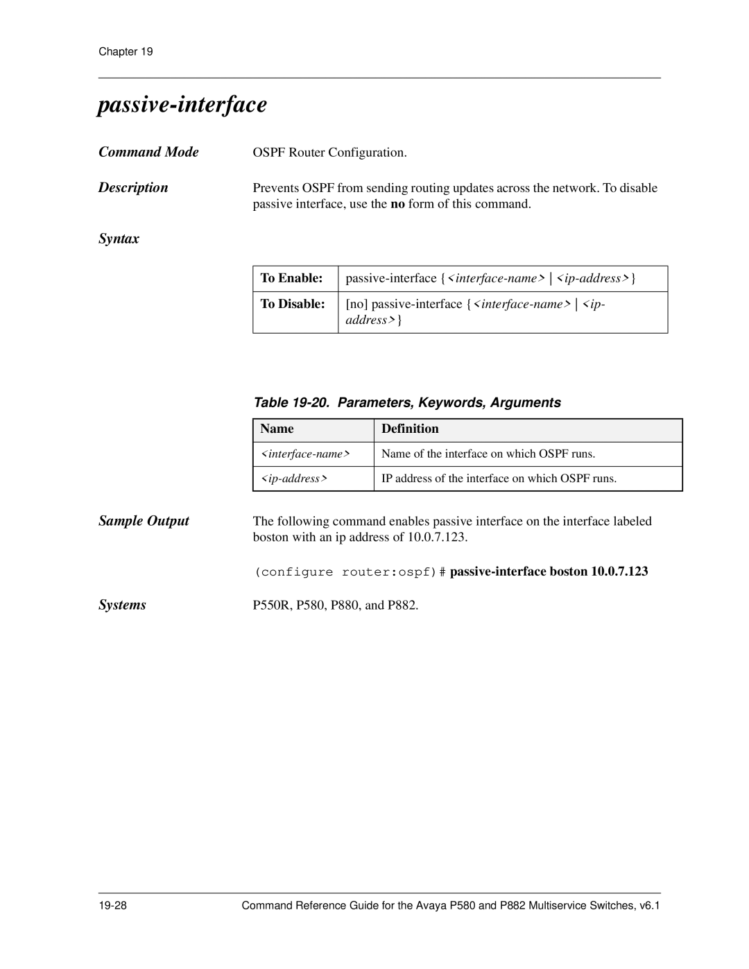 Avaya 106760804 manual Passive-interface, To Disable 