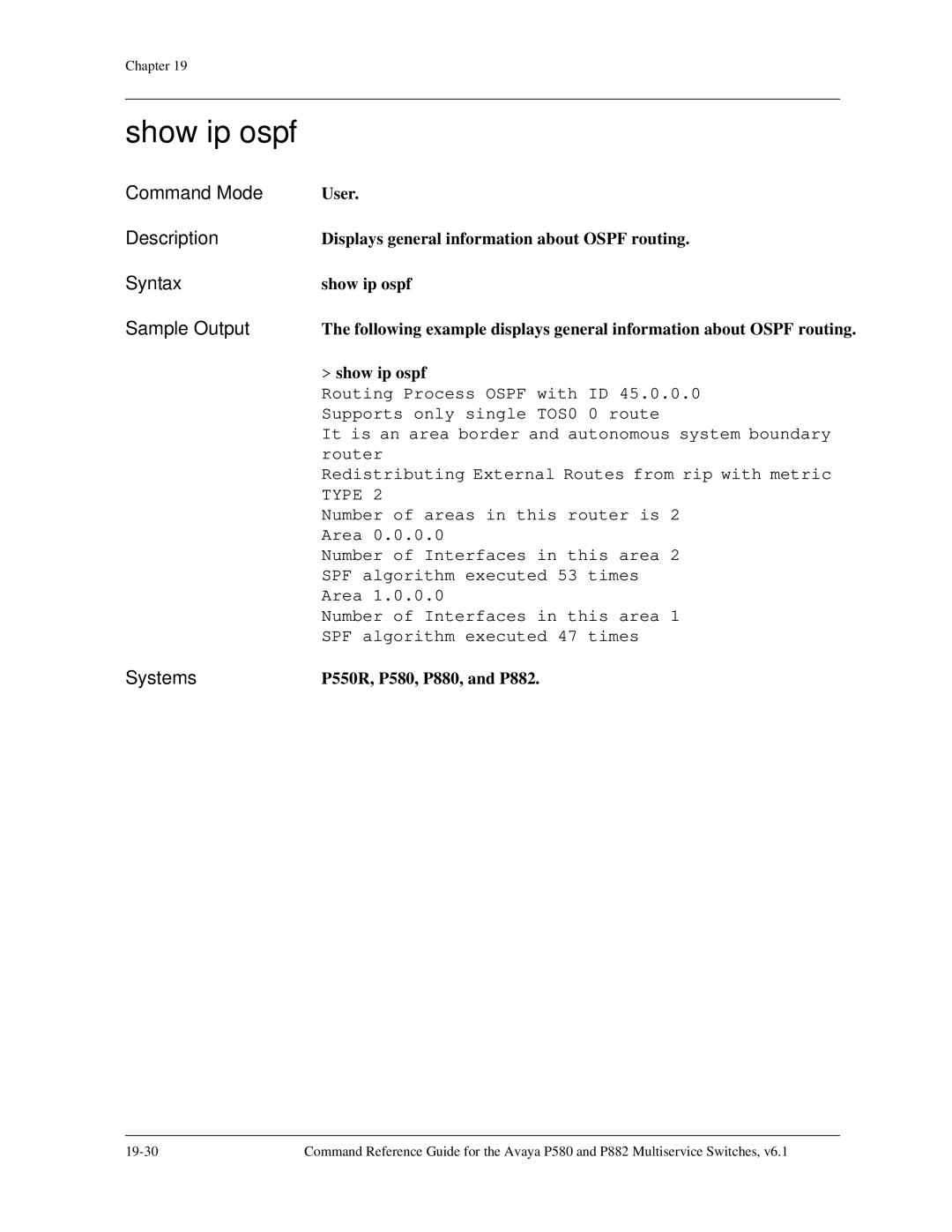 Avaya 106760804 manual Show ip ospf 