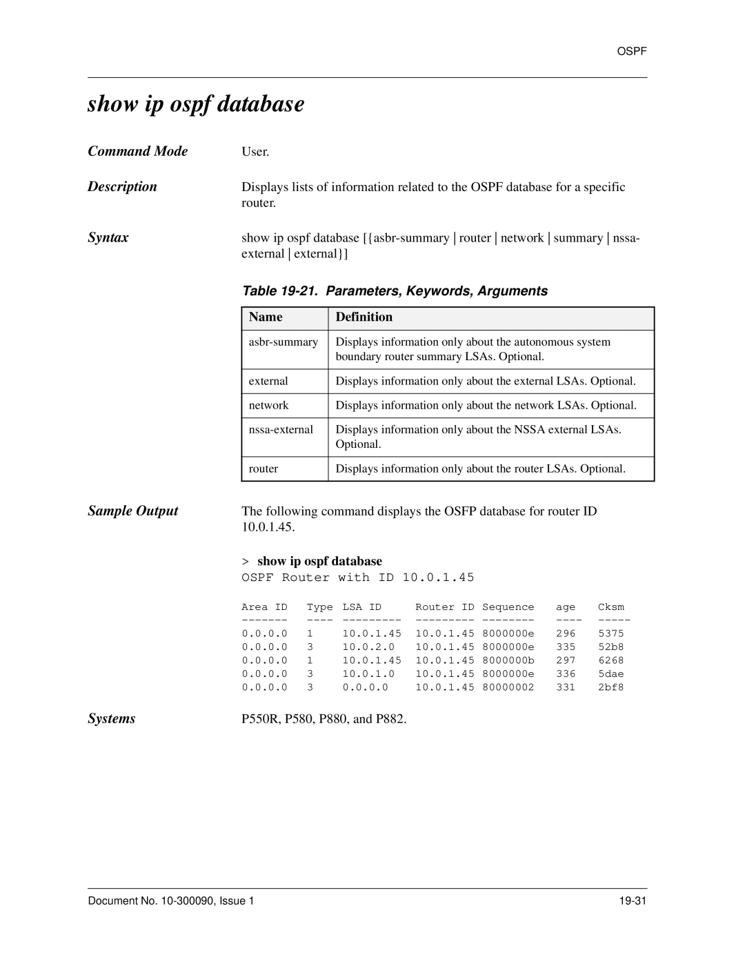 Avaya 106760804 manual Show ip ospf database 