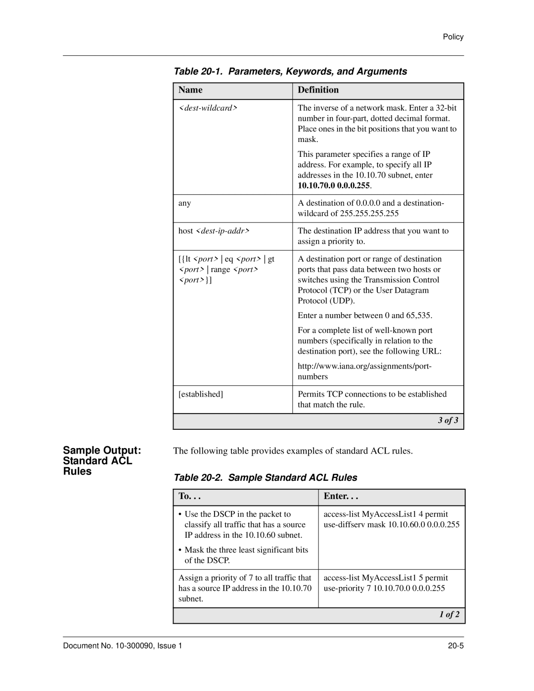 Avaya 106760804 manual Sample Standard ACL Rules, Enter 