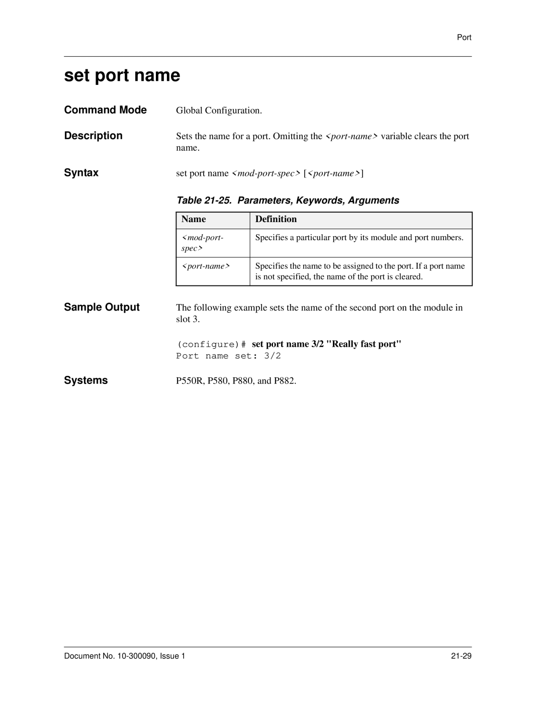 Avaya 106760804 manual Set port name, Configure# set port name 3/2 Really fast port, Spec Port-name 