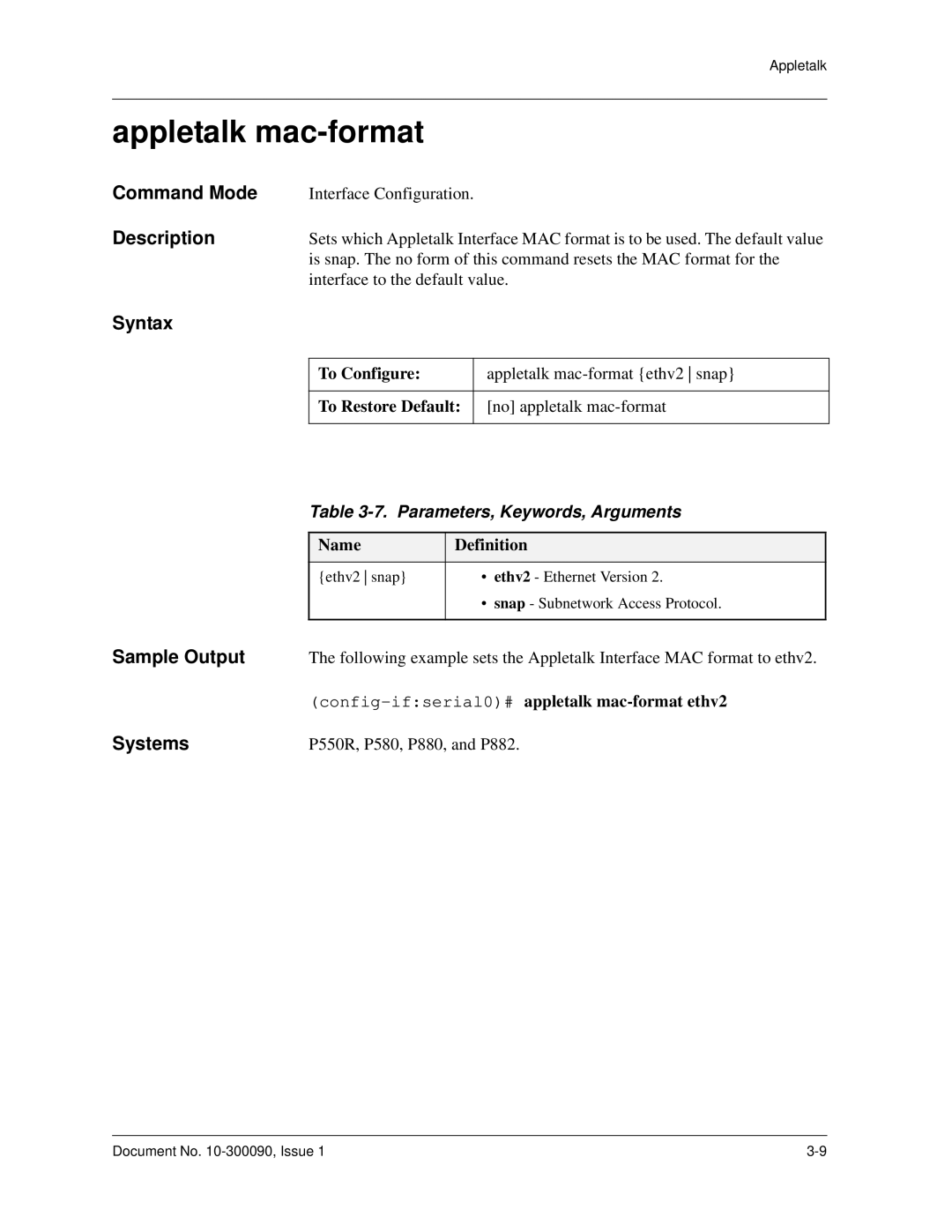 Avaya 106760804 manual Appletalk mac-format, To Restore Default, Config-ifserial0#appletalk mac-format ethv2 