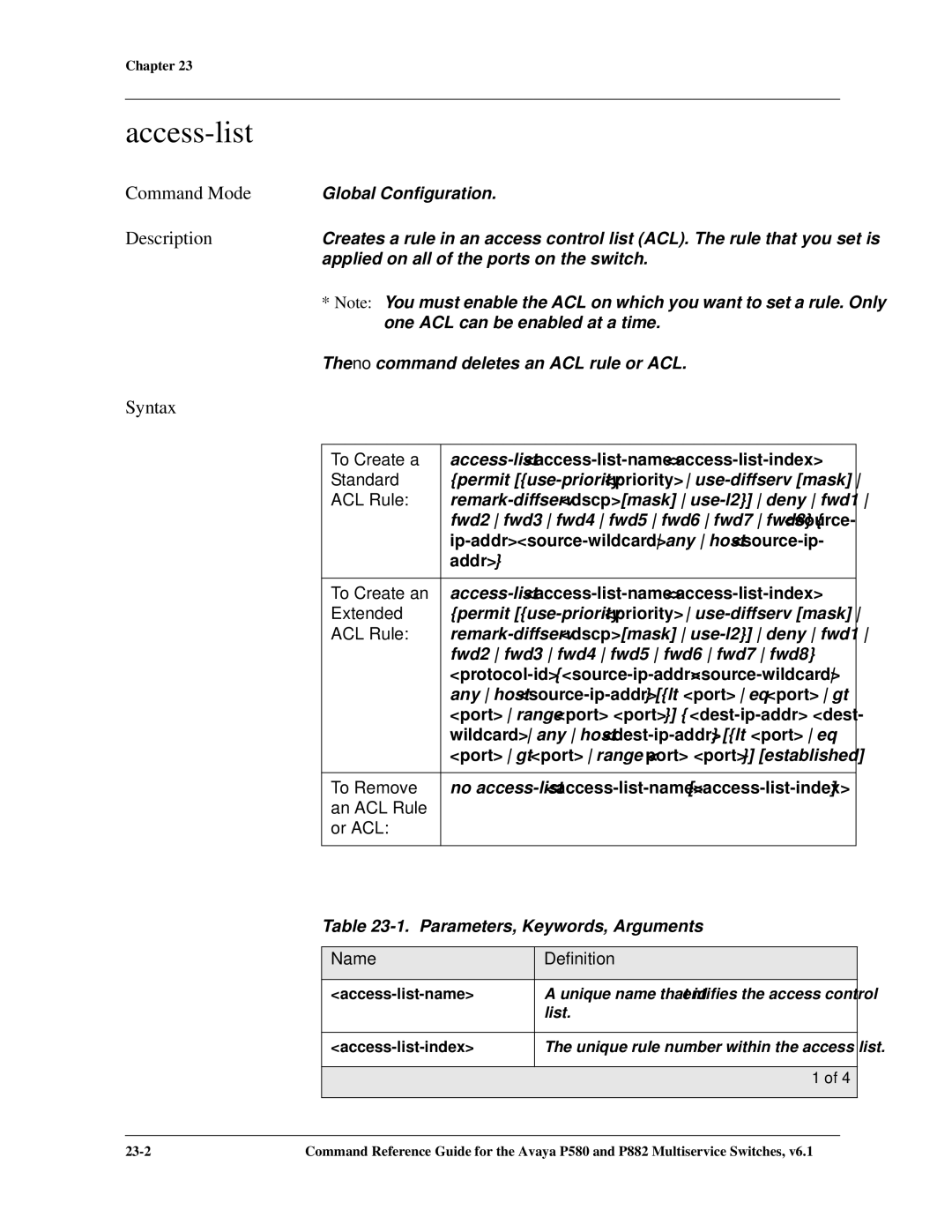 Avaya 106760804 manual Access-list, An ACL Rule Or ACL 