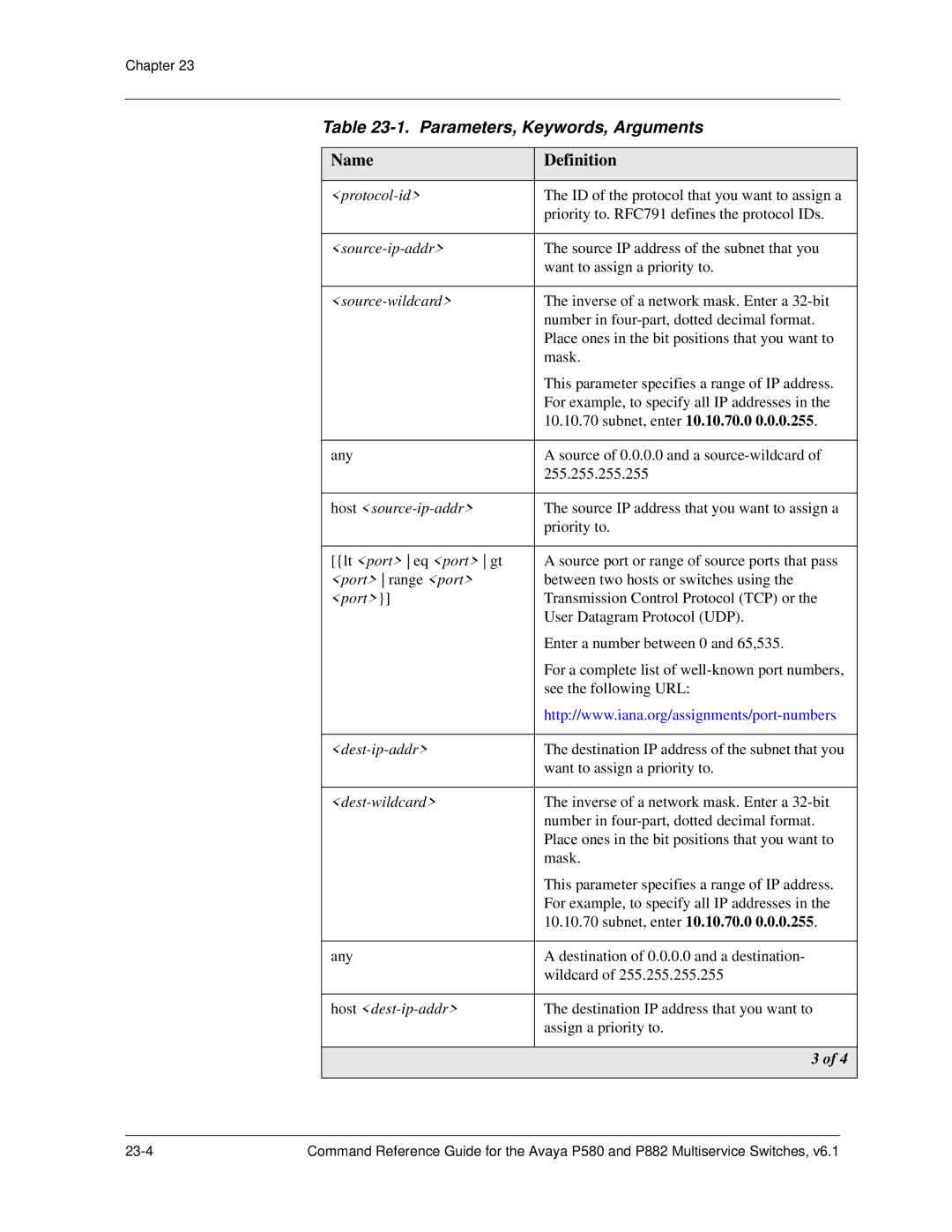 Avaya 106760804 manual Parameters, Keywords, Arguments 