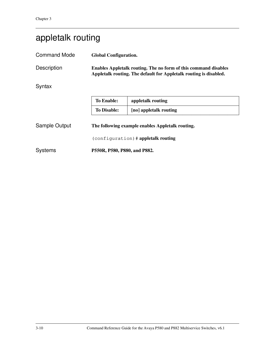 Avaya 106760804 manual Appletalk routing, To Enable 