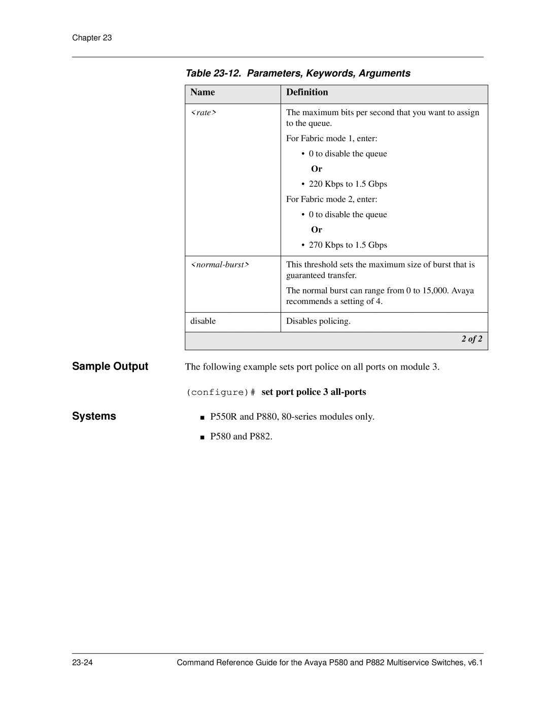 Avaya 106760804 manual Configure# set port police 3 all-ports 